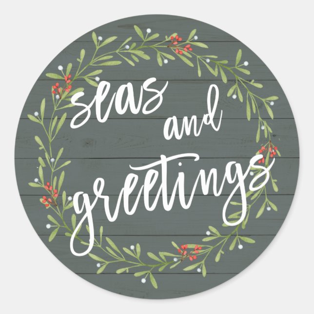 Seas and Greetings Nautical Christmas Classic Round Sticker (Front)