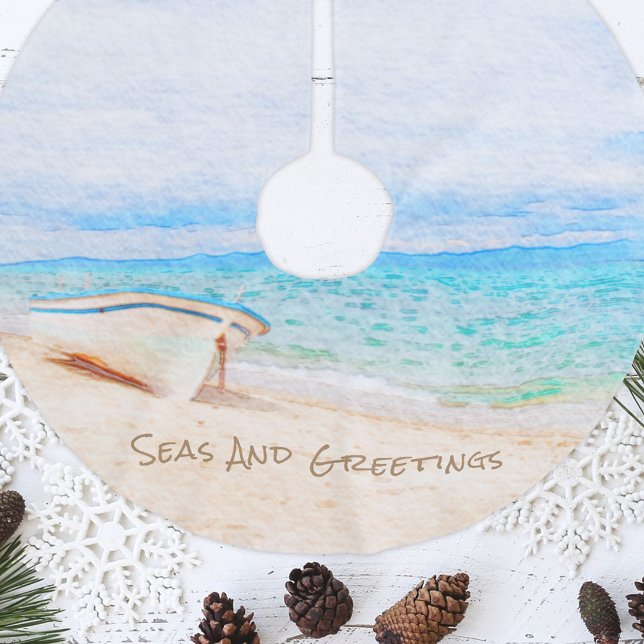 Seas And Greetings Nautical Fishing Boat Brushed Polyester Tree Skirt (Creator Uploaded)