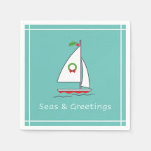 Seas and Greetings Nautical Holiday Napkin Seafoam