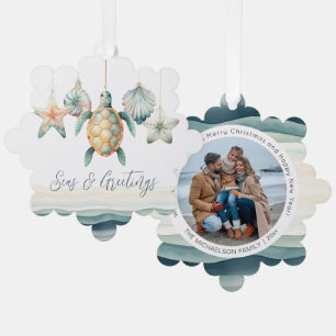 Seas and Greetings Photo Christmas Ornament  Card