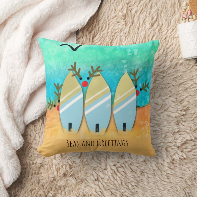 Seas and Greetings Reindeer Coastal Throw Pillow (Blanket)