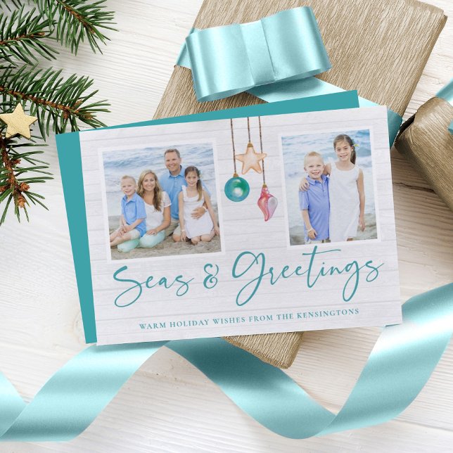 Seas and Greetings Seashell Ornament Holiday Photo (Creator Uploaded)