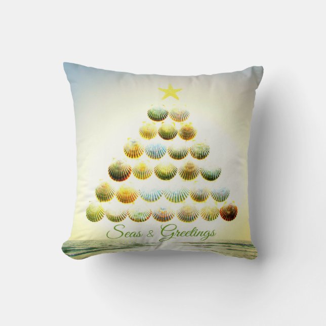 Seas and Greetings Shell Christmas Tree Pillow (Front)