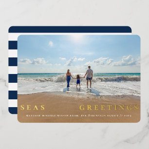 Seas and Greetings Single Photo Nautical Foil Holiday Card