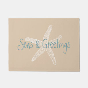 Seas and Greetings Starfish on Sand Brown Doormat