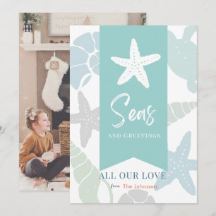 Seas et salutations Seashell Carte photo de vacanc