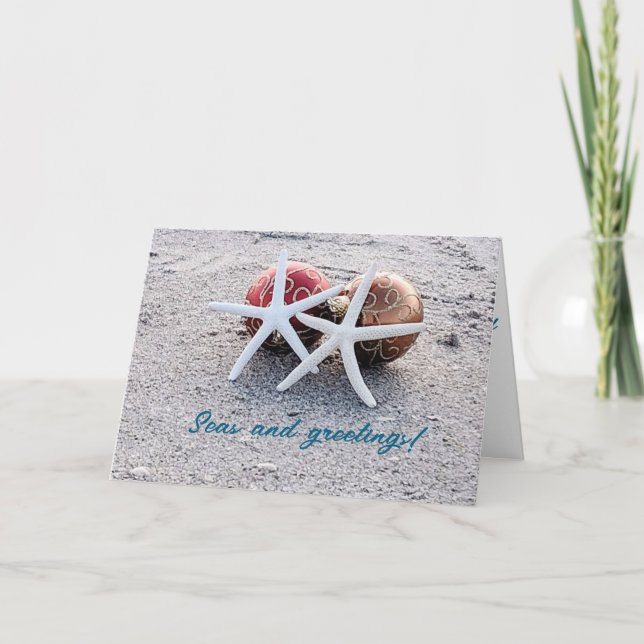 Seas & Greetings beach theme folded Christmas Card (Front)