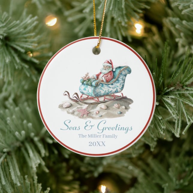 Seas & Greetings Chinoiserie Santa  Christmas  Ceramic Ornament (Tree)