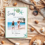 Seas & Greetings Coastal Christmas with photo  Holiday Card<br><div class="desc">Capture the coastal charm of Christmas with this stunning watercolor starfish and sand dollar greeting card. Featuring a serene aqua colour palette, this card evokes the tranquillity of the ocean and the joy of the holiday season. Personalize your card by adding a cherished family photo. This coastal Christmas card is...</div>