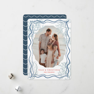 Seas & Greetings Coral Navy Photo Christmas Holiday Card
