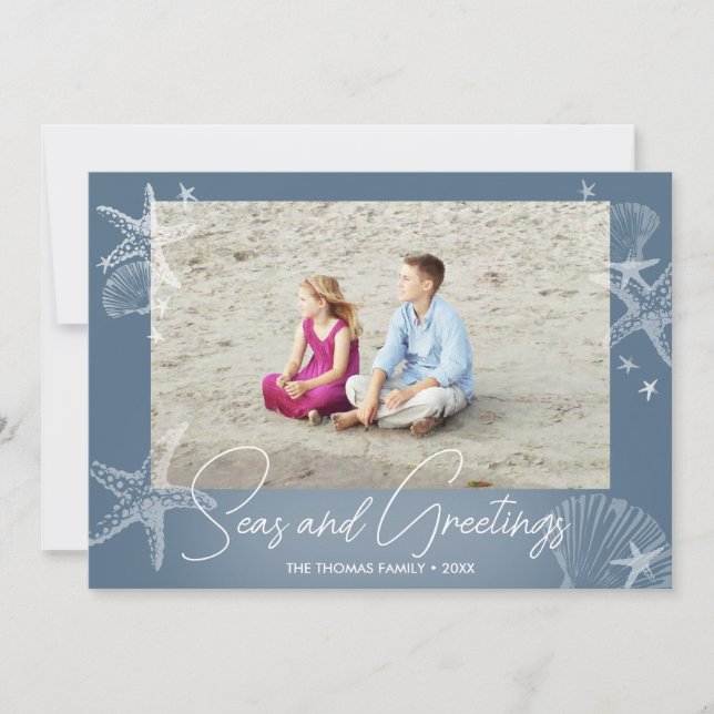 Seas & Greetings Family Photo Beach Starfish Holiday Card (Front)