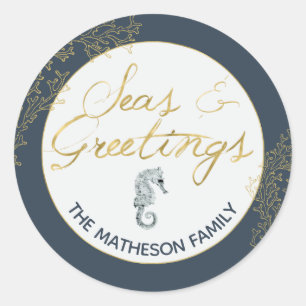 Seas & Greetings Nautical Holidays with Seahorse Classic Round Sticker