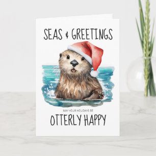 Seas & Greetings Otter Santa Coastal Christmas Card