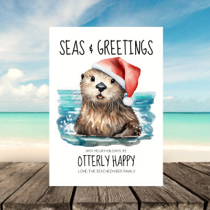 Seas & Greetings Otter Santa Coastal Christmas Holiday Card