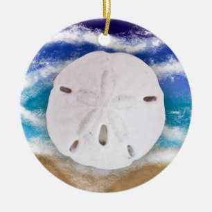 Seas & Greetings   Sand Dollars and Ocean Waves Ceramic Ornament