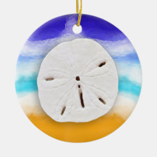 Seas & Greetings Sand Dollars and Ocean Waves Ceramic Ornament