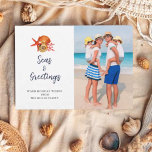 Seas & Greetings Seashell Photo Holiday Greetings<br><div class="desc">Hand painted watercolor seashell and coral  'Seas and greetings" Nautical Holiday greetings card. Add your favourite family photo.</div>
