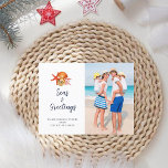 Seas & Greetings Seashell Photo Holiday Postcard<br><div class="desc">Hand painted watercolor seashell and coral Nautical Holiday Postcard . Add your favourite family photo.</div>