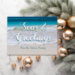Seas n Greetings Beach Christmas Postcard<br><div class="desc">Seas and greetings postcard with ocean beach scene and tropical water. Big text on the front is easy to change to “Merry Christmas” or “Happy New Year” with a line for signature beneath. On the back, a mailing address template is provided, or the text can be removed to order cards...</div>
