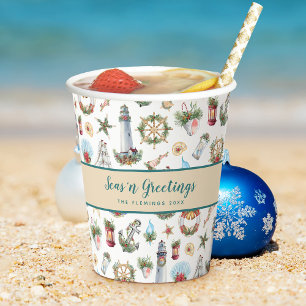 Seas’n Greetings Christmas Nautical Personalized Paper Cups