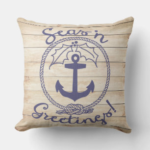 Seas 'n Greetings   Coastal Wood   Holiday Throw Pillow