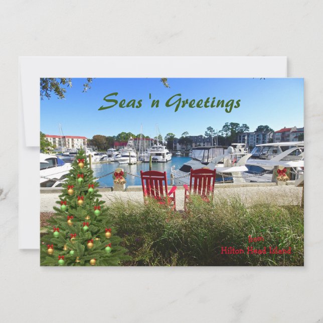 Seas n Greetings from Hilton Head SC Harbour Town  Holiday Card (Front)