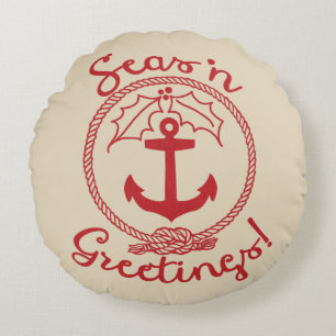Seas 'n Greetings   Nautical Holiday Round Pillow