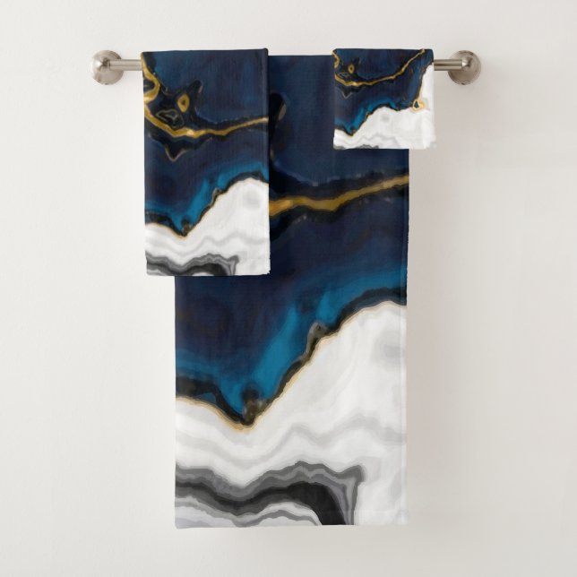 Seas of Emerald and Gold blue green gold marble Bath Towel Set (Insitu)