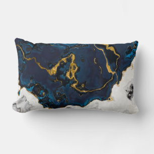 Seas of Emerald Gold blue yellow marble Lumbar Pillow