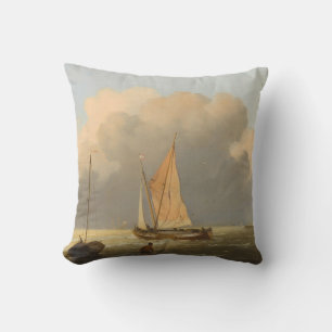 Seas off the Coast, with Spritsail Barge Poster Throw Pillow