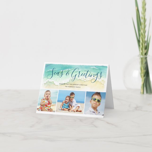 Seas & Salutations Beach Photo Holiday Carte pliée (Devant)