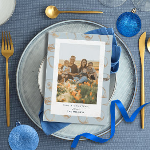 Seas & salutations Seashell Blue Holiday Carte pho