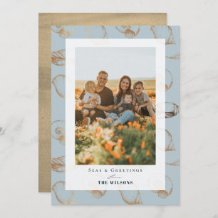 Seas & salutations Seashell Blue Holiday Carte pho