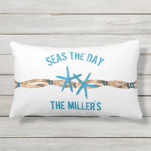 Seas the Day Aqua Starfish Outdoor Pillow