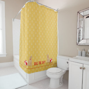 Seas the Day Beach Dogs on Yellow  Shower Curtain