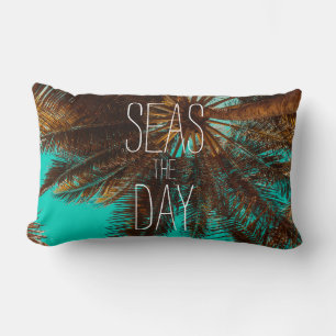 Seas The Day Beach Palm Trees Lumbar Pillow