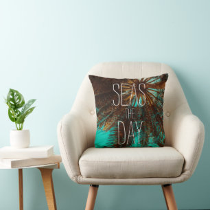 Seas The Day Beach Palm Trees Throw Pillow