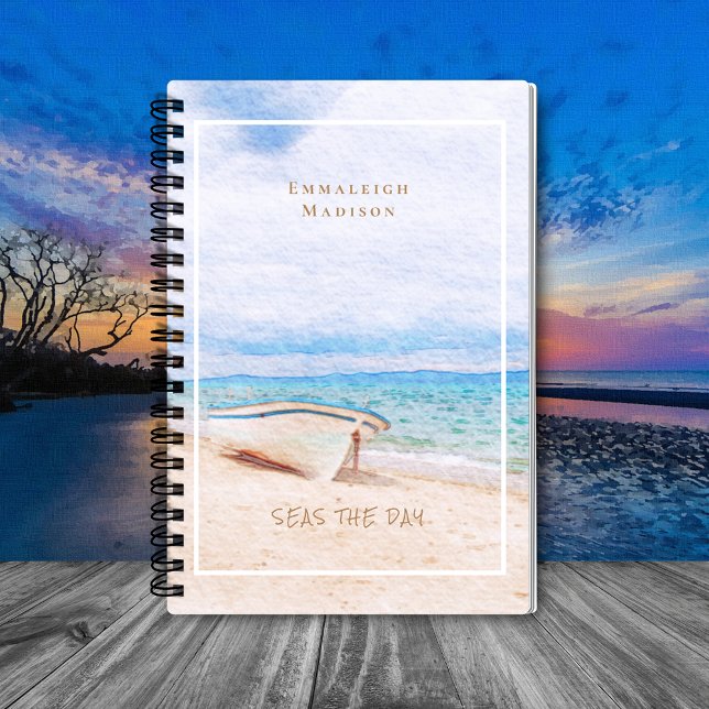 Seas The Day Beached Fishing Boat Notebook (Creator Uploaded)
