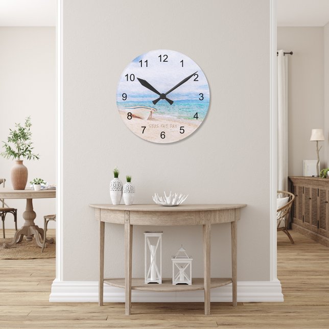 Seas The Day Beached Fishing Boat Round Clock (Creator Uploaded)