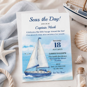 Seas the Day Birthday Party Nautical Boat Yacht  Invitation