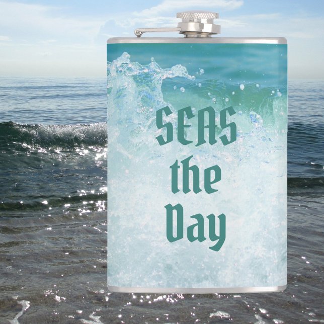 SEAS the Day Breaking Ocean Waves Hip Flask (Creator Uploaded)