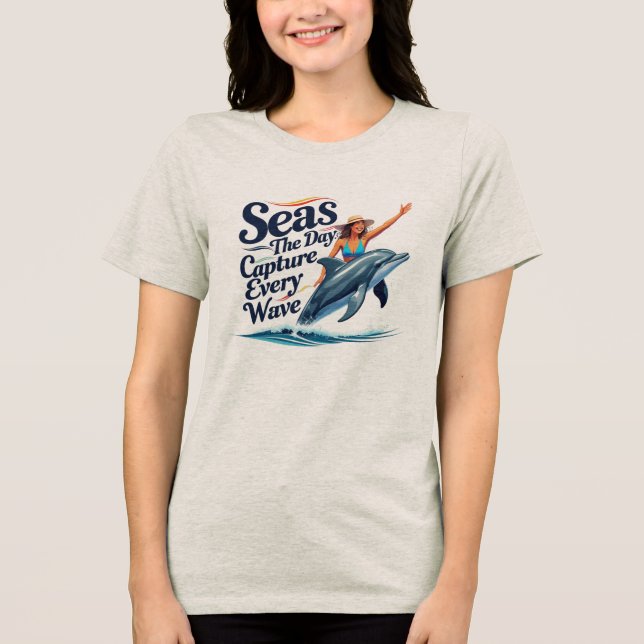 Seas the Day – Capture Every Wave | Bold Dolphin Tri-Blend Shirt (Front)