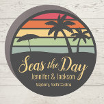 Seas the Day Cruise Door Marker Car Magnet<br><div class="desc">Customize this fun Seas the Day cruise door magnet to mark your stateroom for you to easily locate later in the sea of cabins. Please note: Not all ship's doors are magnetic. We cannot guarantee your door will be magnetic. Please check with your travel agent, the cruise line, or via...</div>
