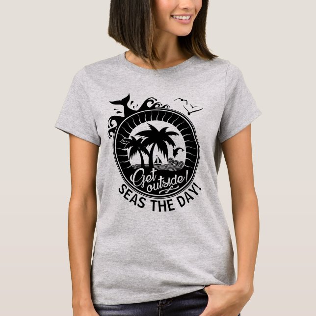 Seas the Day Customize Any Quote | Beach Sunset T-Shirt (Front)