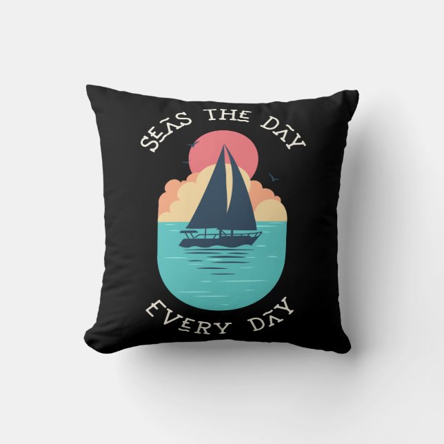 Seas the Day Everyday / Beach Life Throw Pillow (Front)