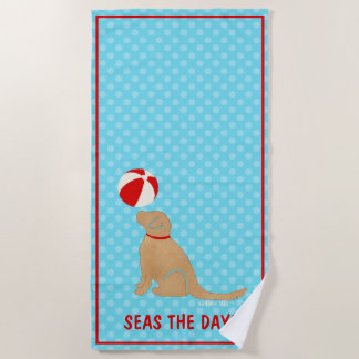Seas the Day Golden Retriever Aqua Beachball Towel
