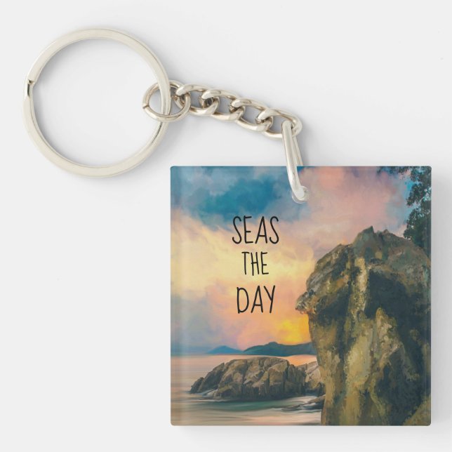Seas the Day Inspirational Quote Acrylic Keychain (Front)