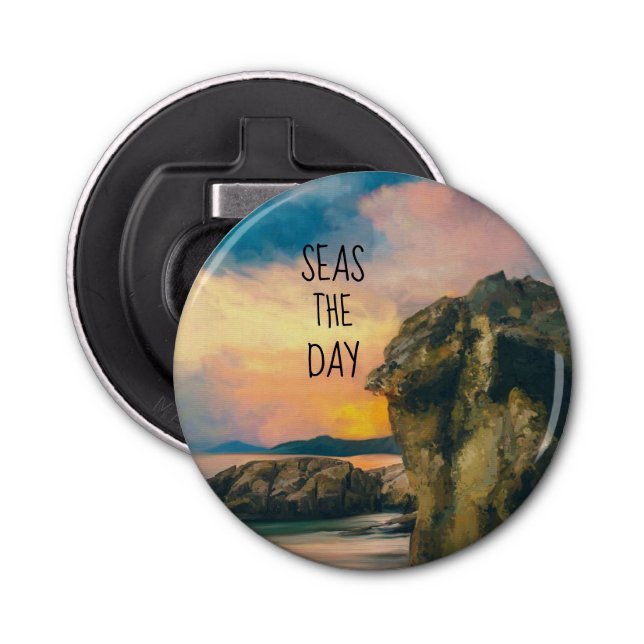Seas the Day Inspirational Quote Bottle Opener (Front)