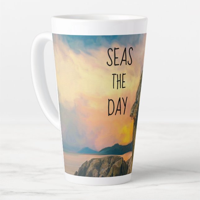 Seas the Day Inspirational Quote Latte Mug (Left Angle)
