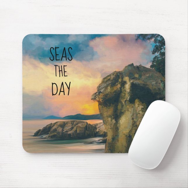 Seas the Day Inspirational Quote Mouse Pad (With Mouse)